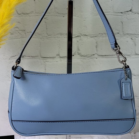 SOLD - Coach Soft Blue Leather Y2K Handbag Purse Baguette - Picture 3 of 14